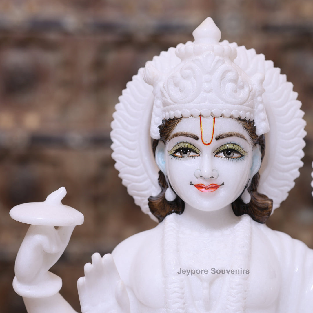 18" Pure White Marble Handcrafted Lakshmi-Narayan Seated Idol Set