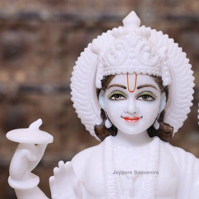 18" Pure White Marble Handcrafted Lakshmi-Narayan Seated Idol Set