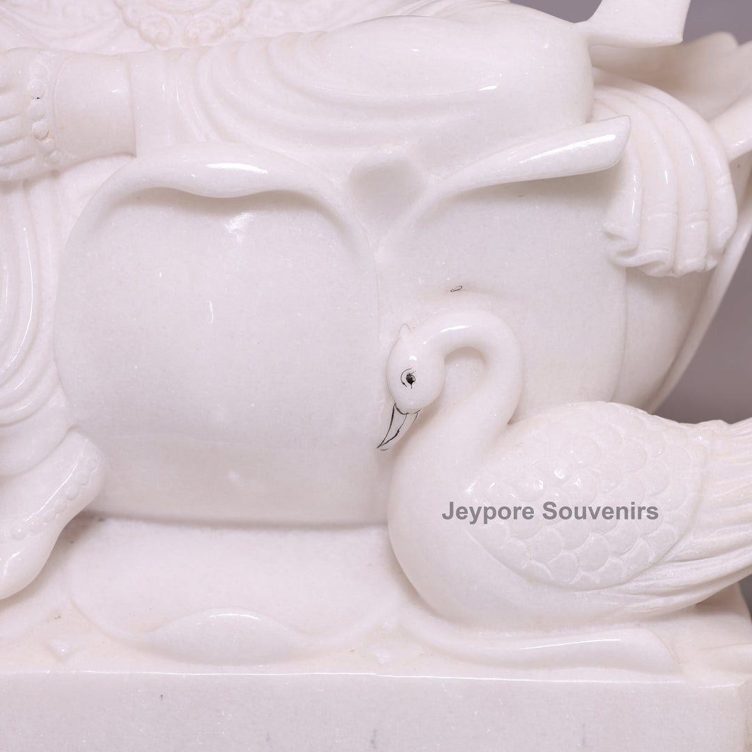 24" Divine Trinity Set: Pure White Marble Lakshmi, Ganesha, &amp;amp; Saraswati Idols&amp;nbsp;