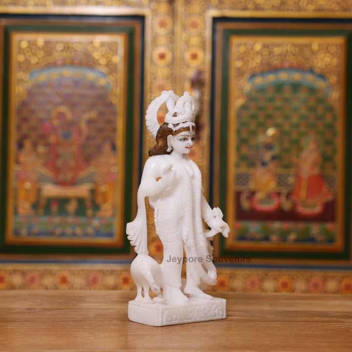 10" Elegant Pure White Marble Radha Krishna Statue Pair