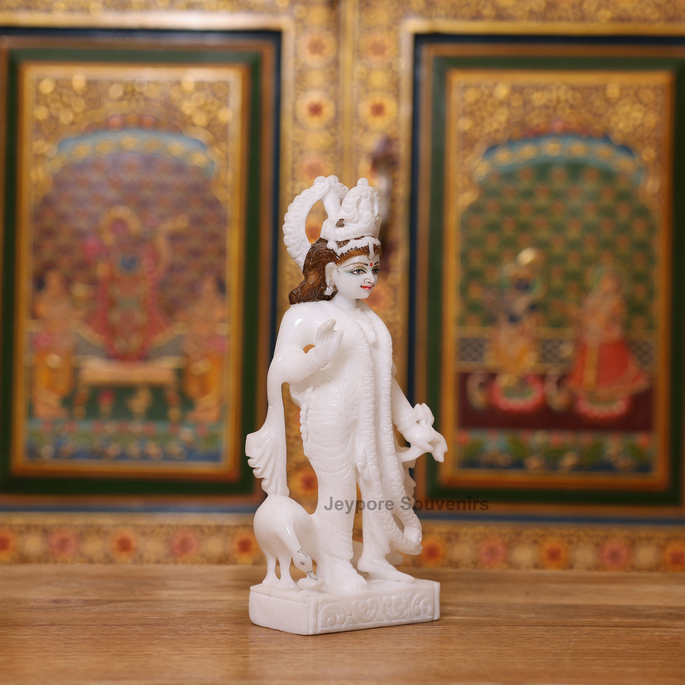 10" Elegant Pure White Marble Radha Krishna Statue Pair