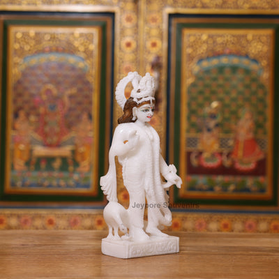 10" Elegant Pure White Marble Radha Krishna Statue Pair