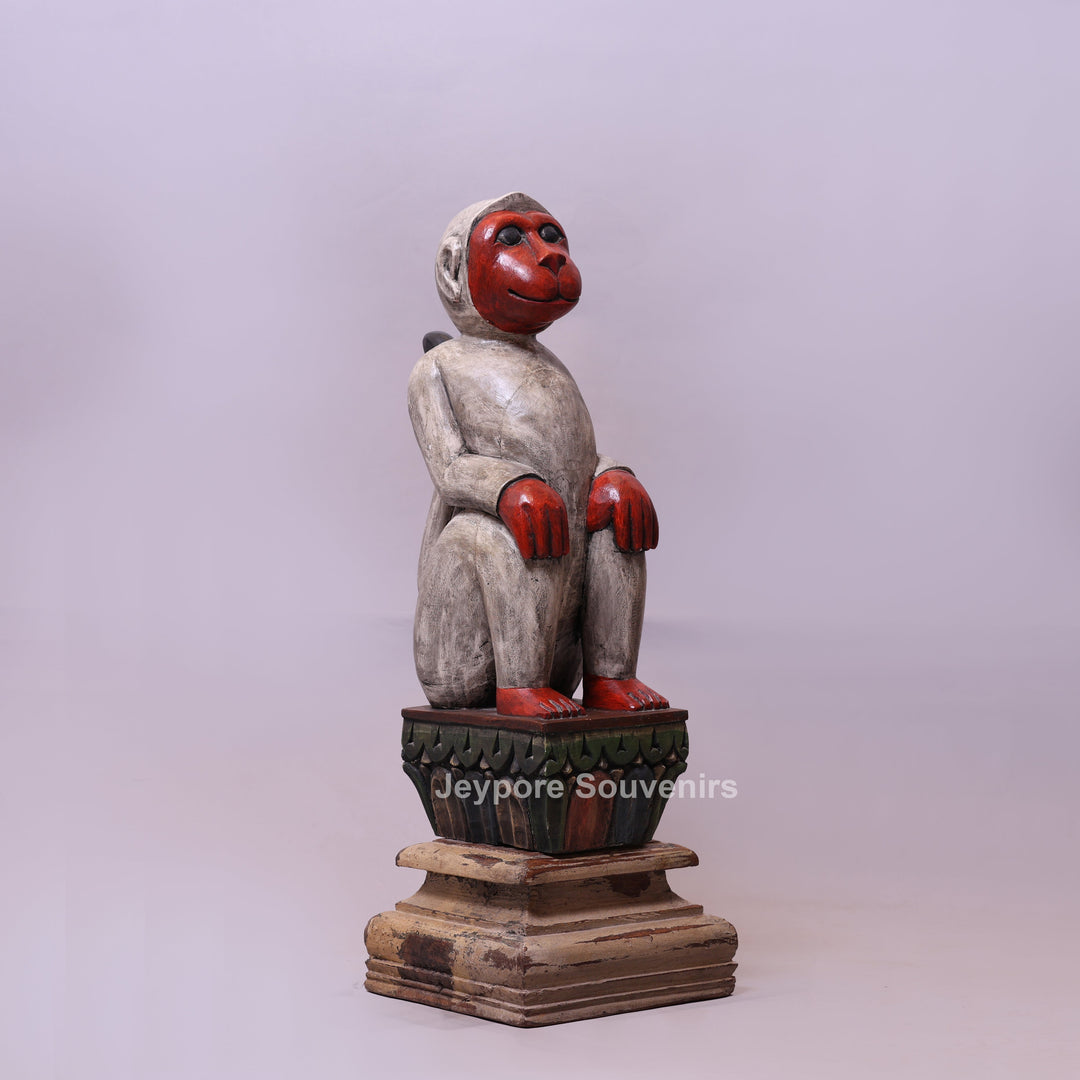 30" Hand-Carved Decorative Wooden Monkey Statue