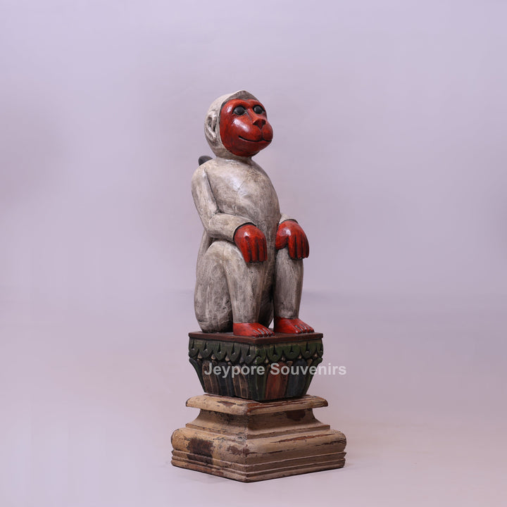 30" Hand-Carved Decorative Wooden Monkey Statue