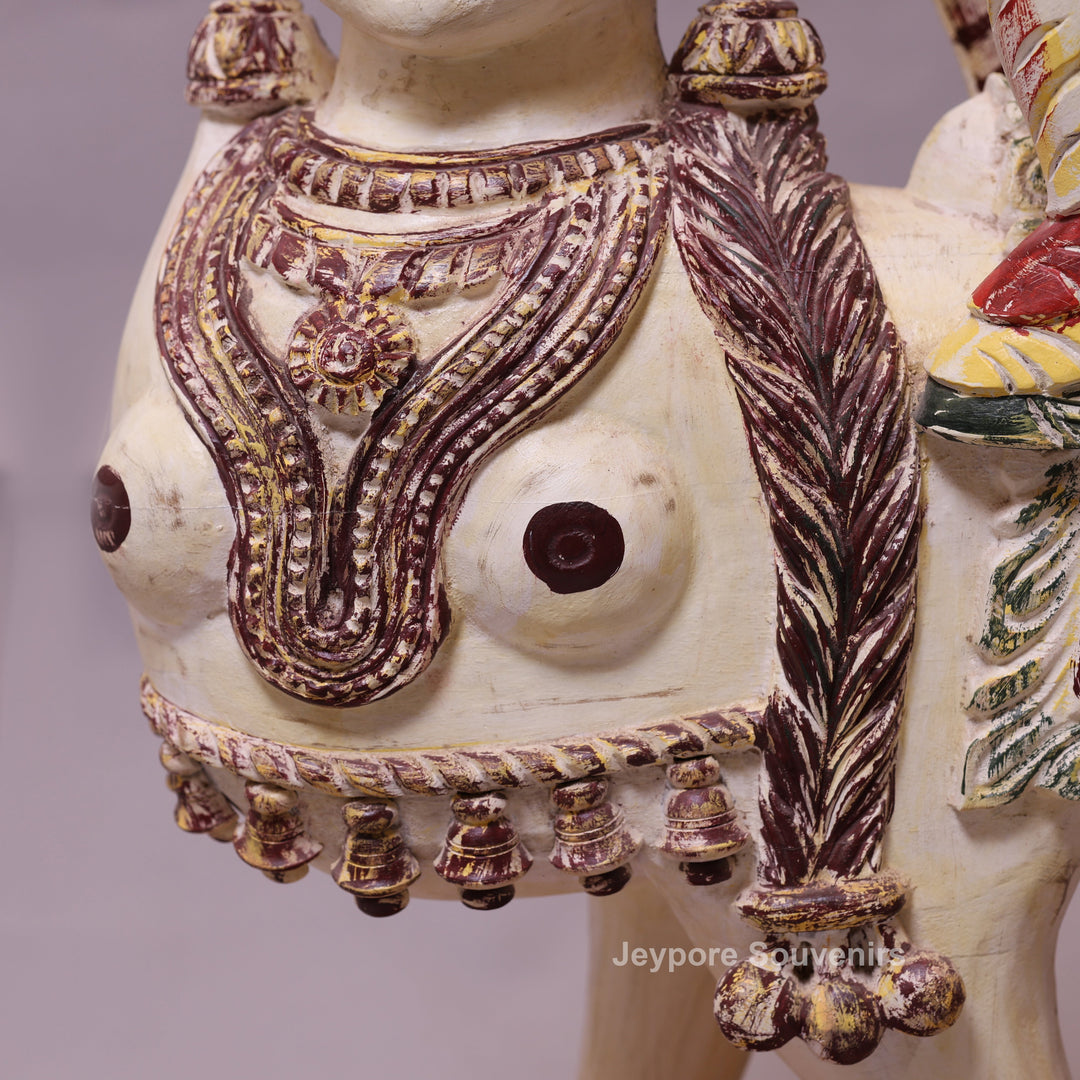 29" Hand-Carved Wooden Kamadhenu (Cow) Statue