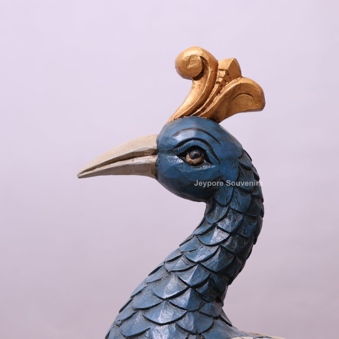 37" Grand Hand-Carved Wooden Peacock Statue