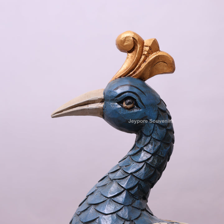 37" Grand Hand-Carved Wooden Peacock Statue