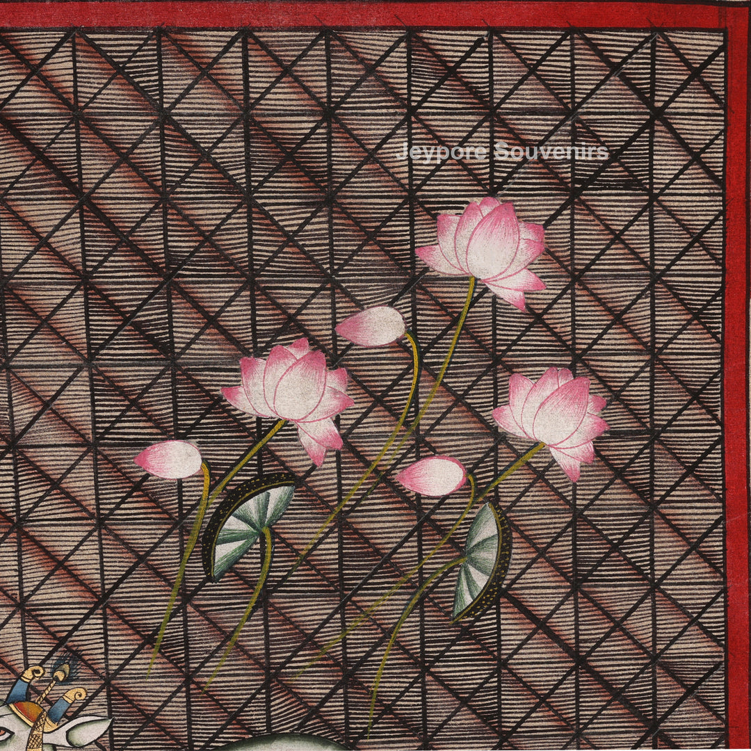 Pichwai Painting Featuring Cows and Lotus Motifs