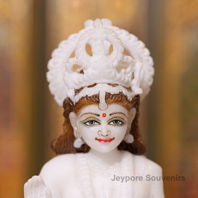 10" Elegant Pure White Marble Radha Krishna Statue Pair