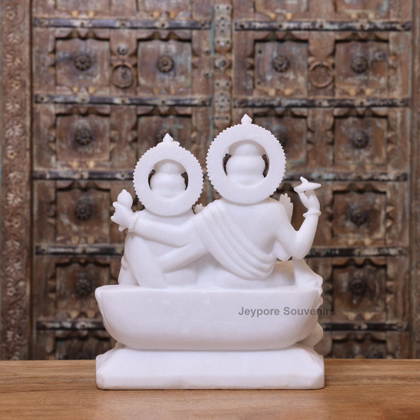 18" Pure White Marble Handcrafted Lakshmi-Narayan Seated Idol Set