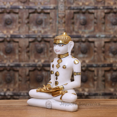 12" Adinath Bhagwan Idol in Pure White Marble