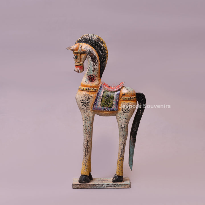 18" Hand-Carved Wooden Horse Statue