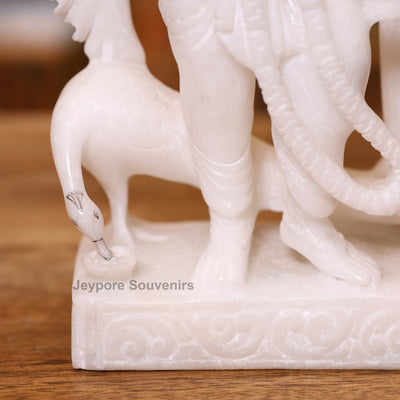 10" Elegant Pure White Marble Radha Krishna Statue Pair