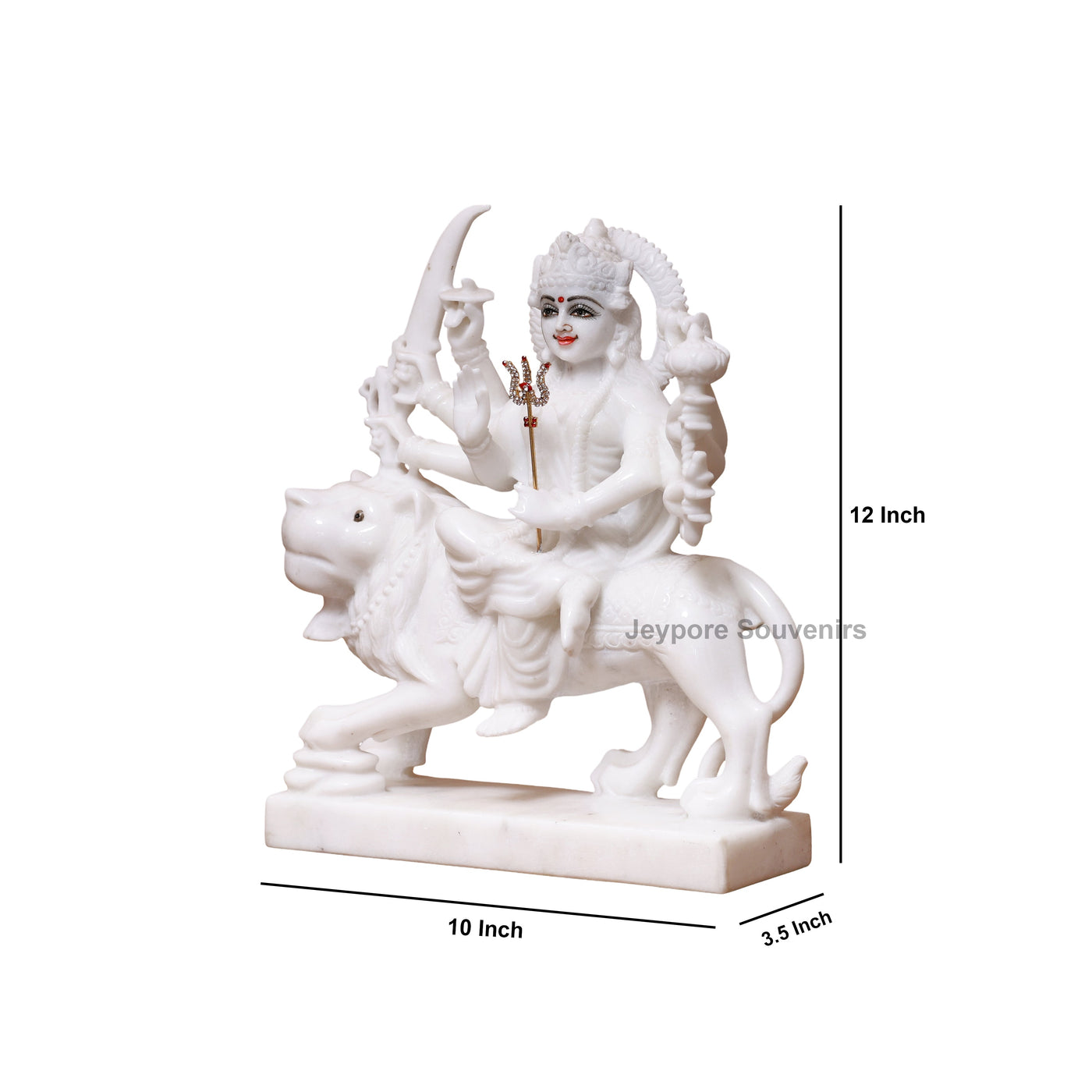 12" Pure Handcrafted White Marble Goddess Durga Idol with Lion