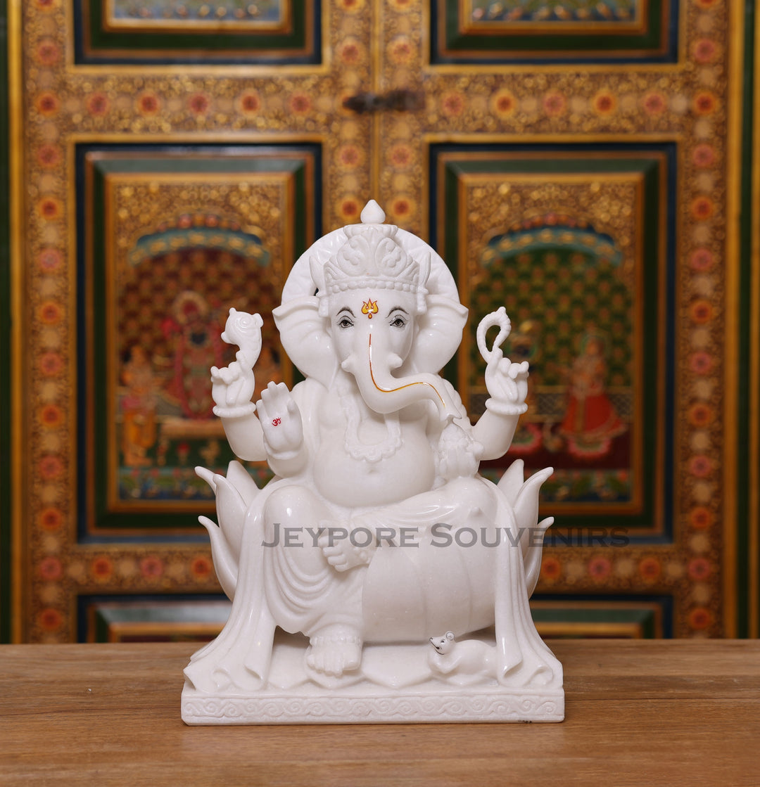 15" Pure white marble Lord Ganesha statue (murti)