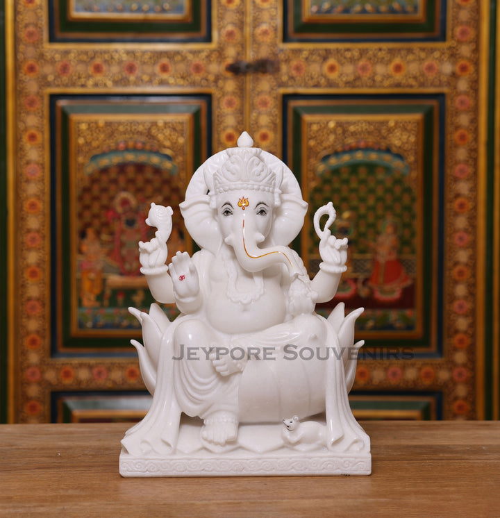 15" Pure white marble Lord Ganesha statue (murti)