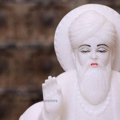 12" Pure White Marble Guru Nanak Dev Ji Idol | Spiritual Home Decor