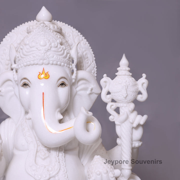 Enchanting 30" White Marble Lord Ganesha Statue