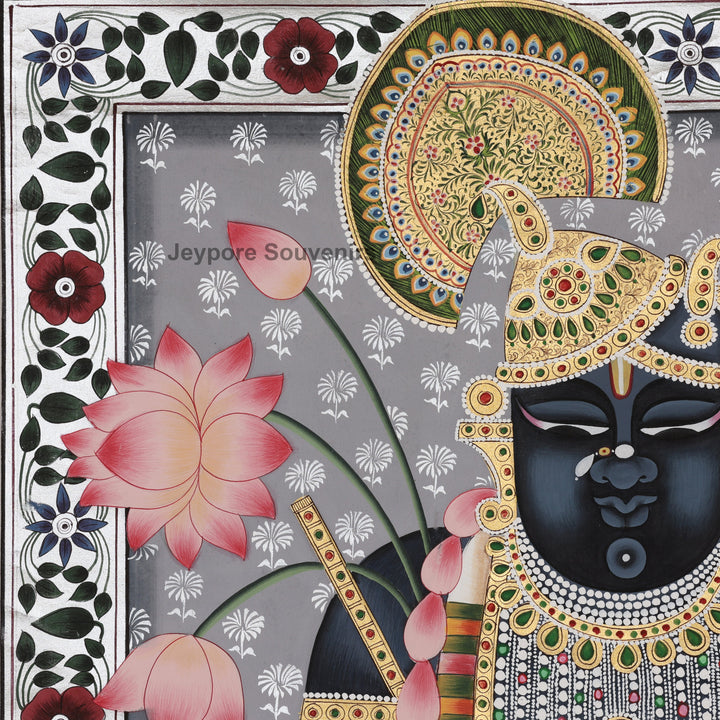 Shrinathji Pichwai Painting With Lotus on Silk
