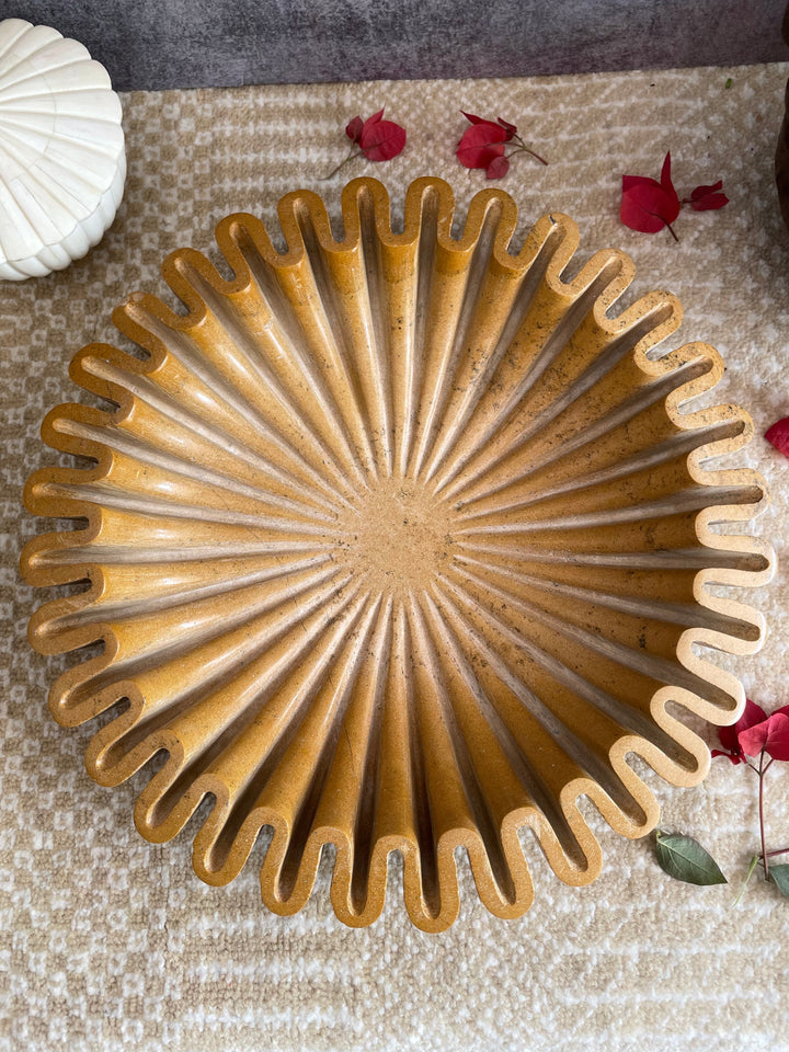 Mustard colored Ruffle shaped Marble Bowl