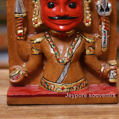 7" Handcrafted Marble Nakoda Bhairavnath Idol With Real Gold Leaf Work