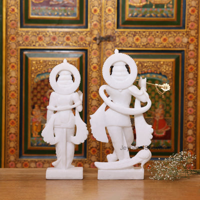 15" Pure White Marble Radha Krishna Pair Idols