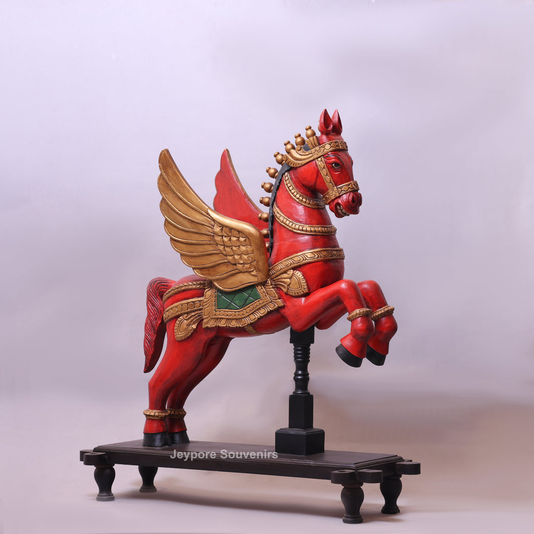 42" Hand-Carved Wooden Flying Horse Statue (Pegasus)