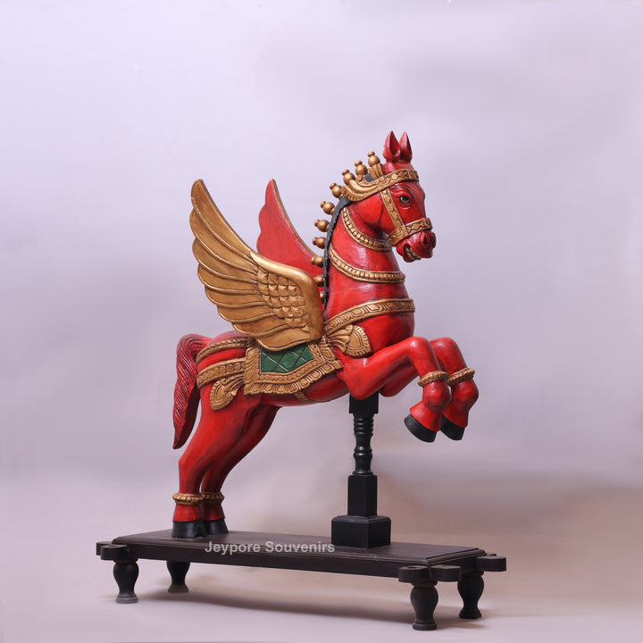 42" Hand-Carved Wooden Flying Horse Statue (Pegasus)