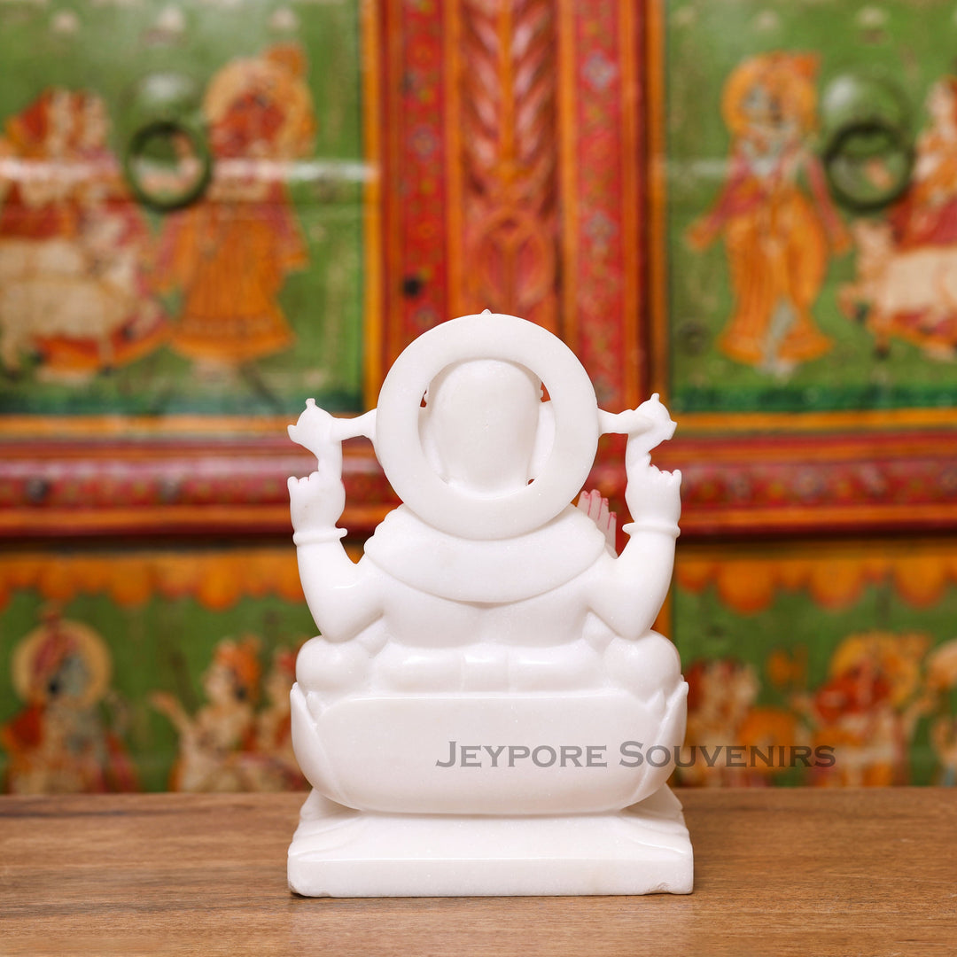 9" Handcrafted White Marble Lord Ganesha Idol for Home Temple &amp; Décor
