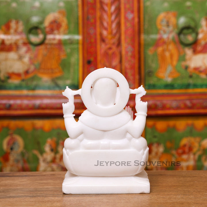 9" Handcrafted White Marble Lord Ganesha Idol for Home Temple &amp; Décor