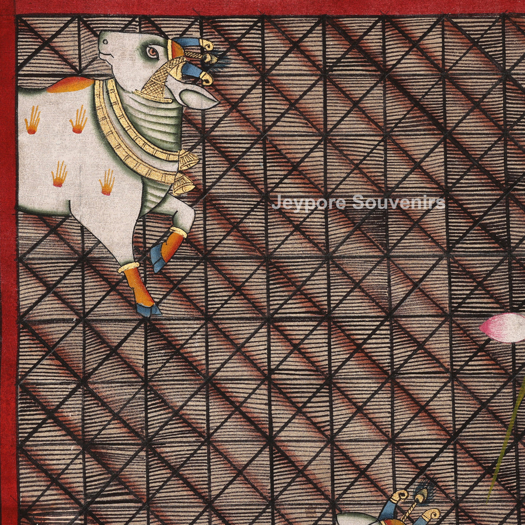 Pichwai Painting Featuring Cows and Lotus Motifs