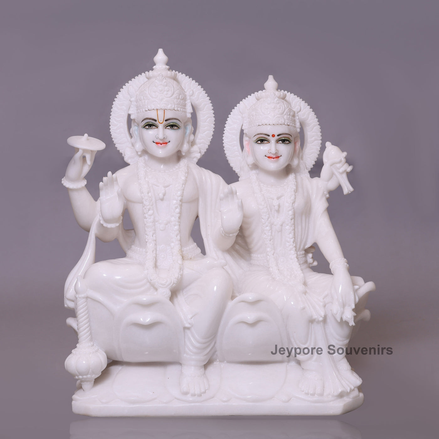 24" Divine White Marble Lakshmi Narayan Idol Set