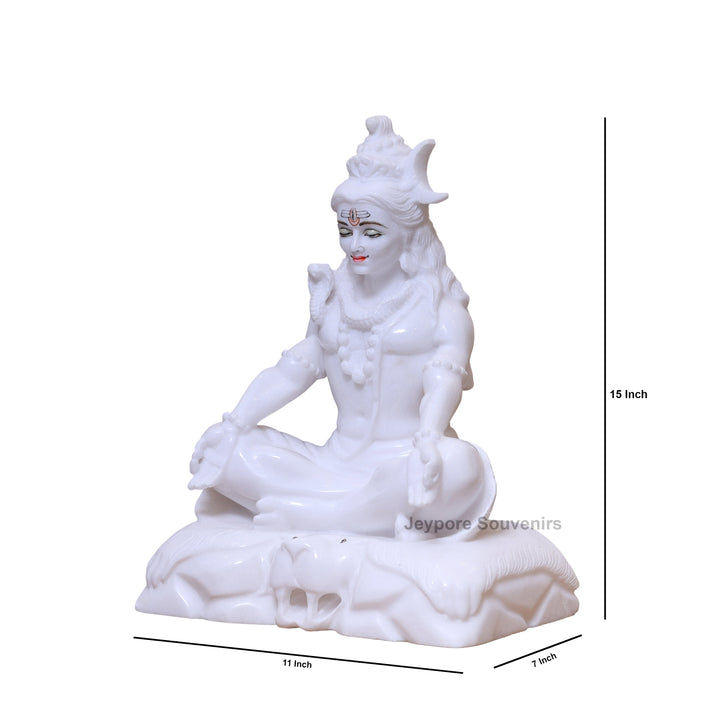 15" Lord Shiva White Marble Statue