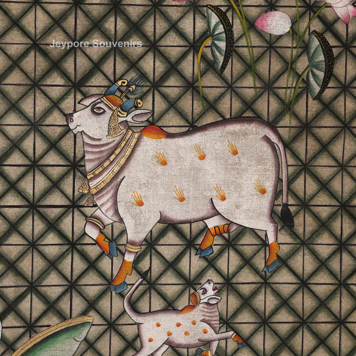 Handcrafted Pichwai Cow Painting on Cotton Cloth