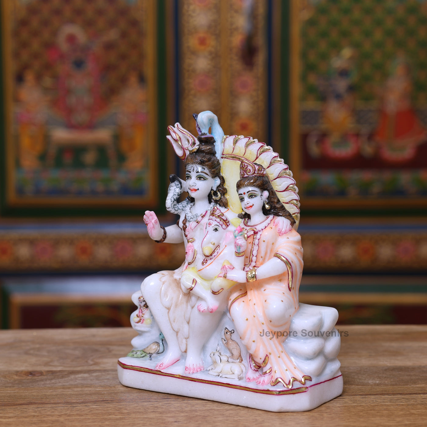 9" Pure White Marble Shiv Parivar Murti