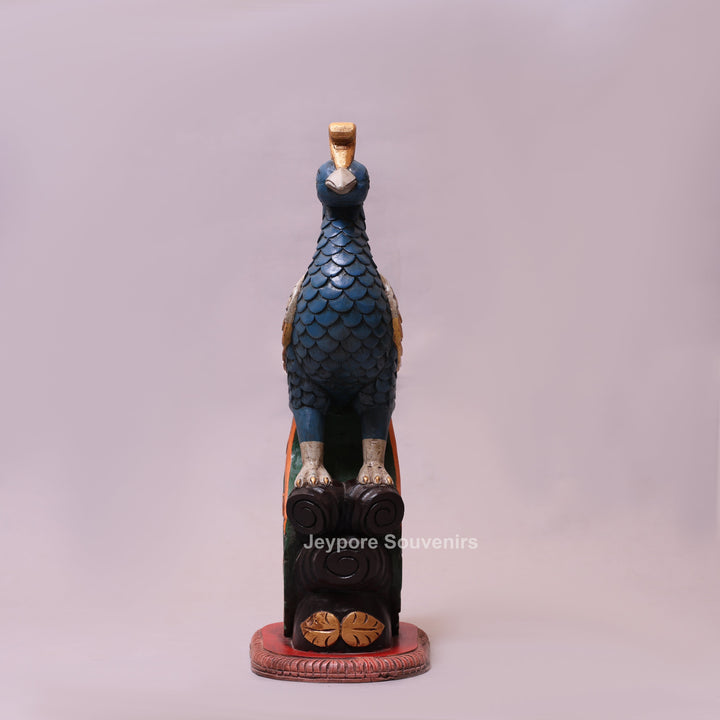 25" Hand-Carved Wooden Peacock Statue
