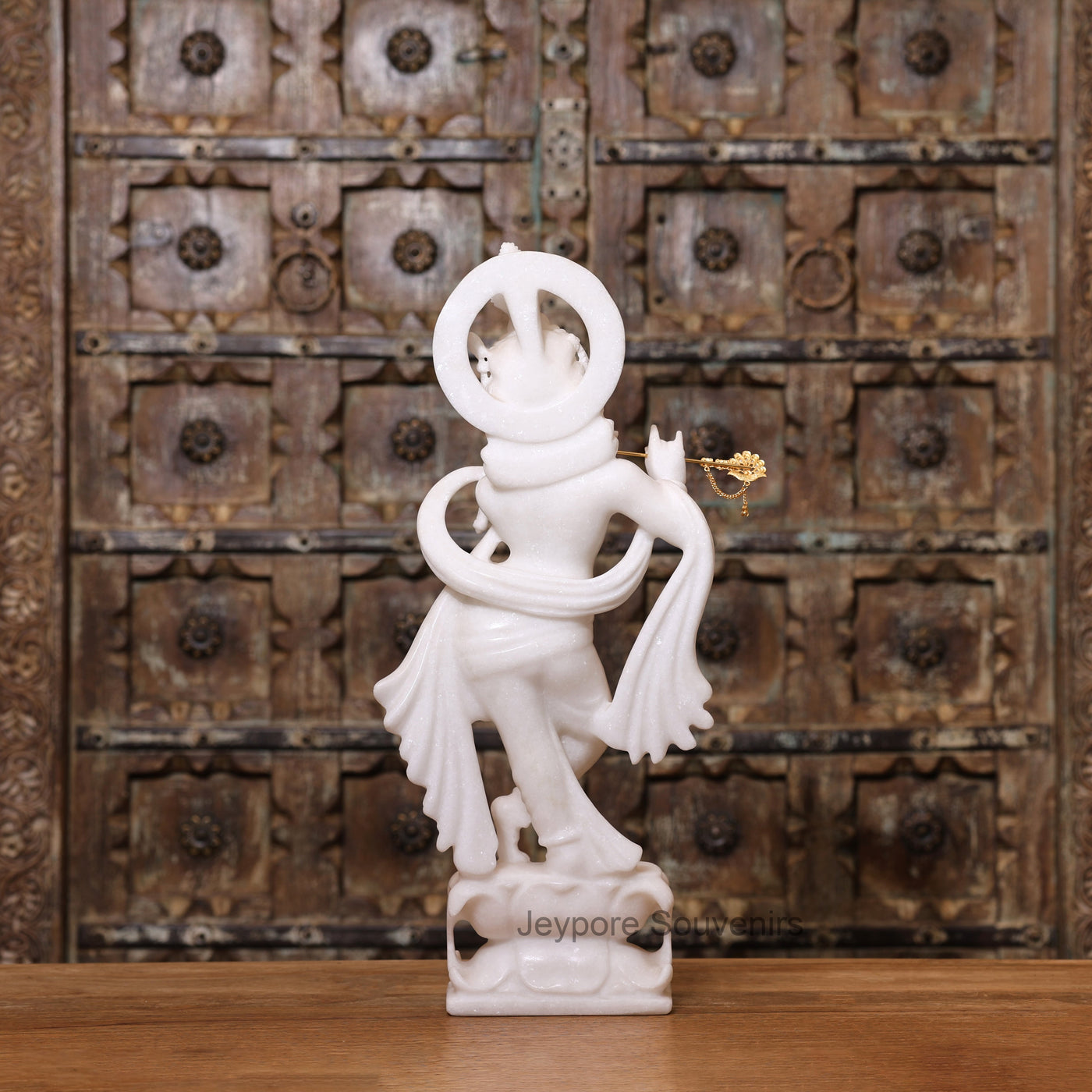 21" Majestic Handcrafted Pure White Marble Krishna Statue (Murti) with Flute