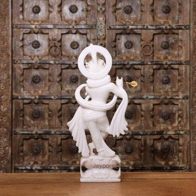 21" Majestic Handcrafted Pure White Marble Krishna Statue (Murti) with Flute