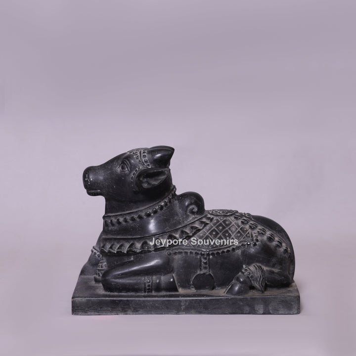 11" Black Marble Shiva Devotee Nandi (Bull) Idol