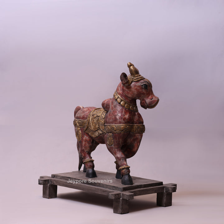 26" Vintage Hand-Painted Wooden Nandi (Bull) Statue
