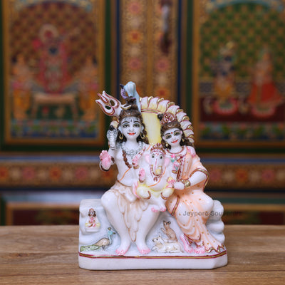 9" Pure White Marble Shiv Parivar Murti