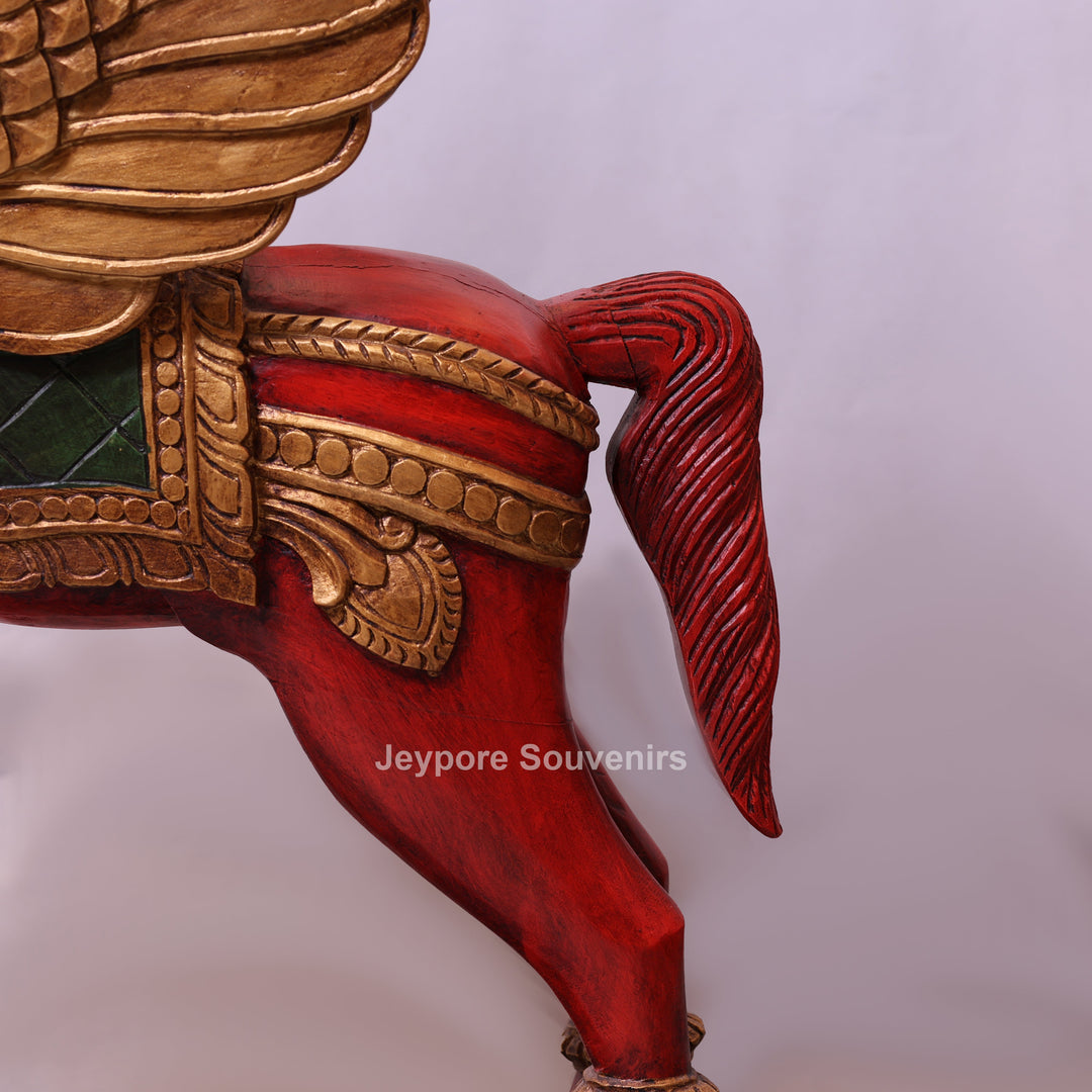 42" Hand-Carved Wooden Flying Horse Statue (Pegasus)