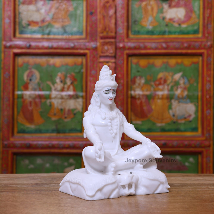 12" Pure White Marble Lord Shiva Seated Statue