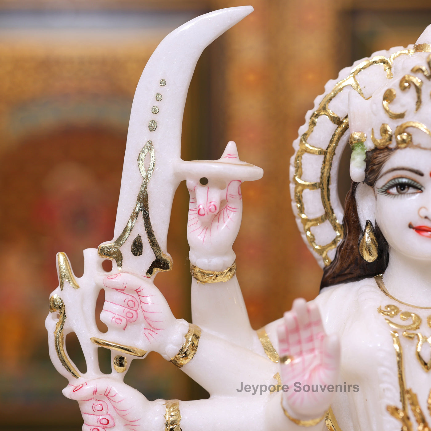 15" Real Gold Leaf Goddess Durga Marble Statue with Lion