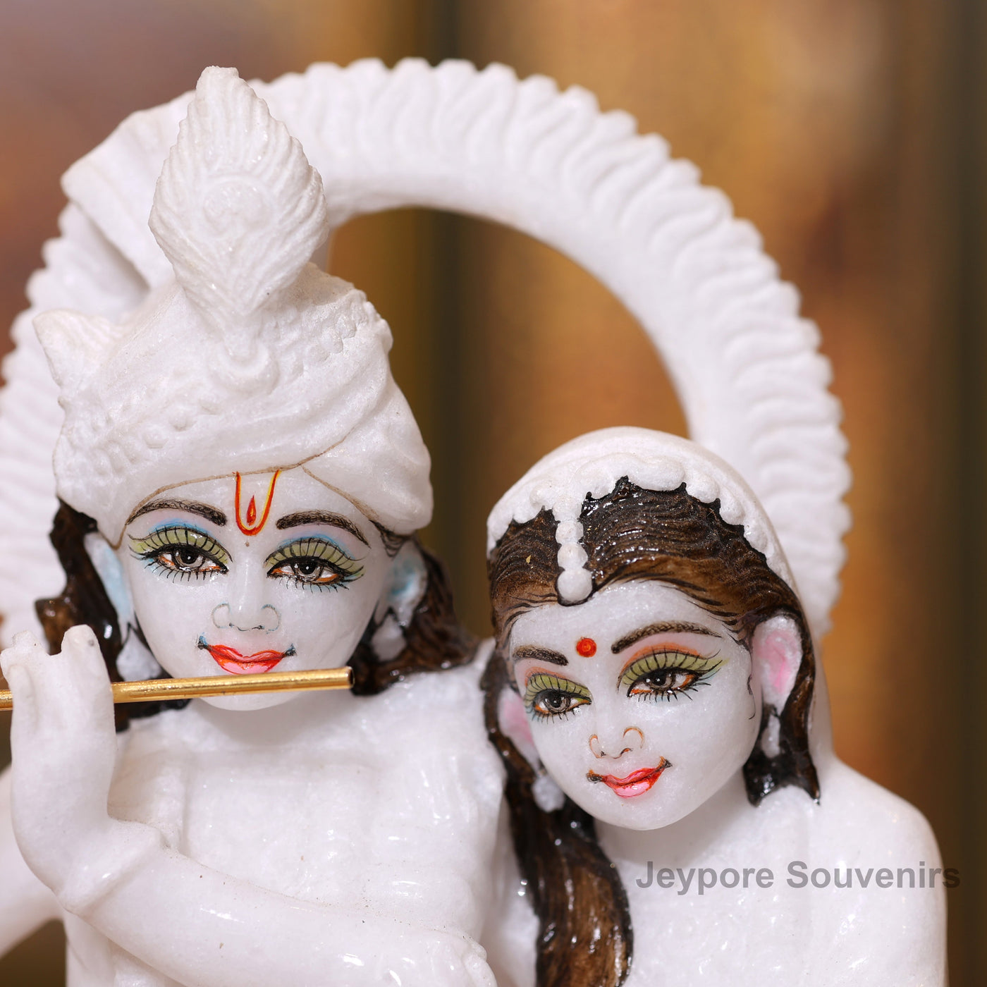 9" Exquisite Pure White Marble Radha Krishna Statue