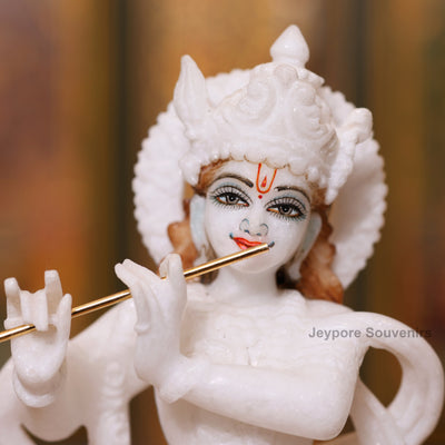 9" Radha And Krishna Idols Pair in Pure White Marble