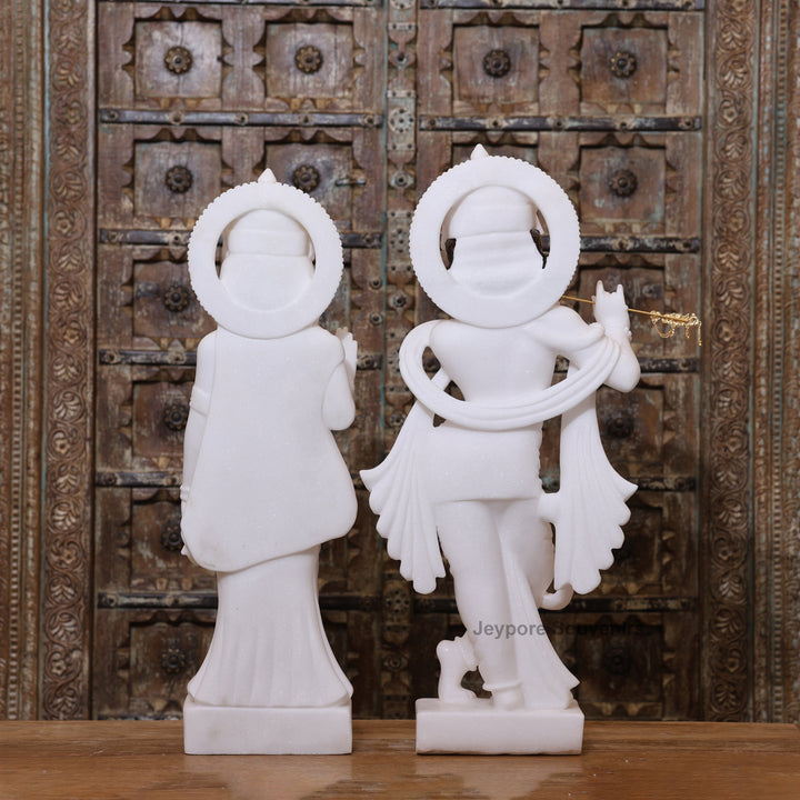 30" Radha Krishna Pure White Marble Statue Pair