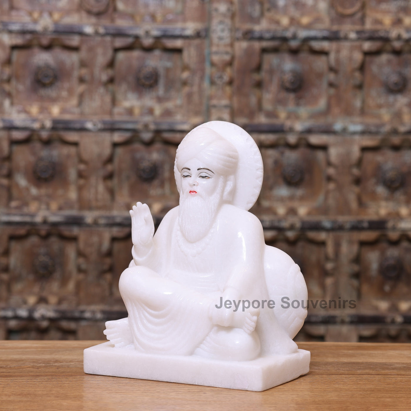 12" Pure White Marble Guru Nanak Dev Ji Idol | Spiritual Home Decor