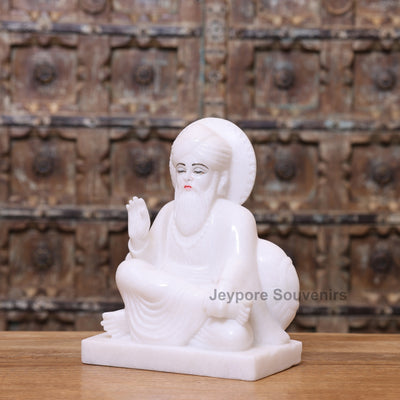 12" Pure White Marble Guru Nanak Dev Ji Idol | Spiritual Home Decor