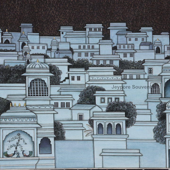 Pichwai Painting of Lord Krishna Protecting Cows under Govardhan Parvat